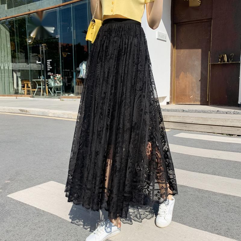 Plus Size Women'S Chubby Girl Skirt High Waist Mesh Skirt Mid-Length Slimming Fairy Skirt Veil Skirt Lace Long Skirt For Summer - Image 1